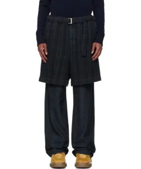 Sacai Black & Green Plaid Trousers