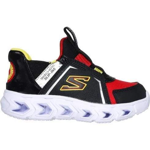 Skechers Hypno-Flash 2.0 - Vexlux | Black/Red | Childrens Light Up Trainers