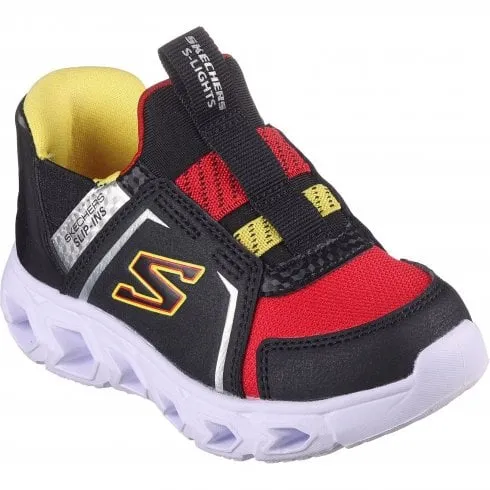 Skechers Hypno-Flash 2.0 - Vexlux | Black/Red | Childrens Light Up Trainers