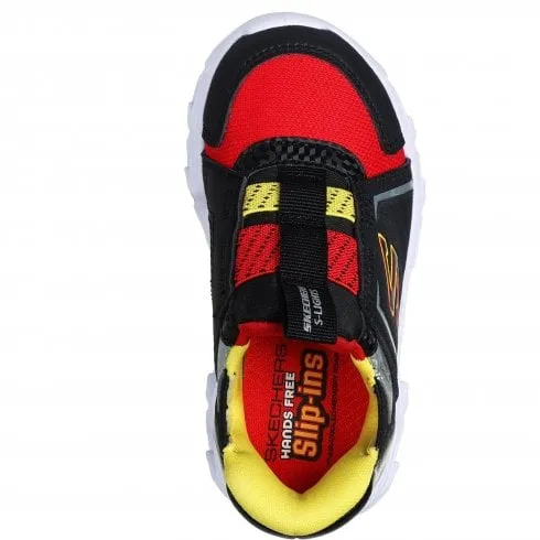 Skechers Hypno-Flash 2.0 - Vexlux | Black/Red | Childrens Light Up Trainers