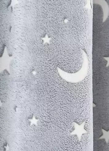 Sleepdown Teddy Fleece Glow in the Dark Moon & Stars Pair of Eyelet Lined Curtains | Kaleidoscope