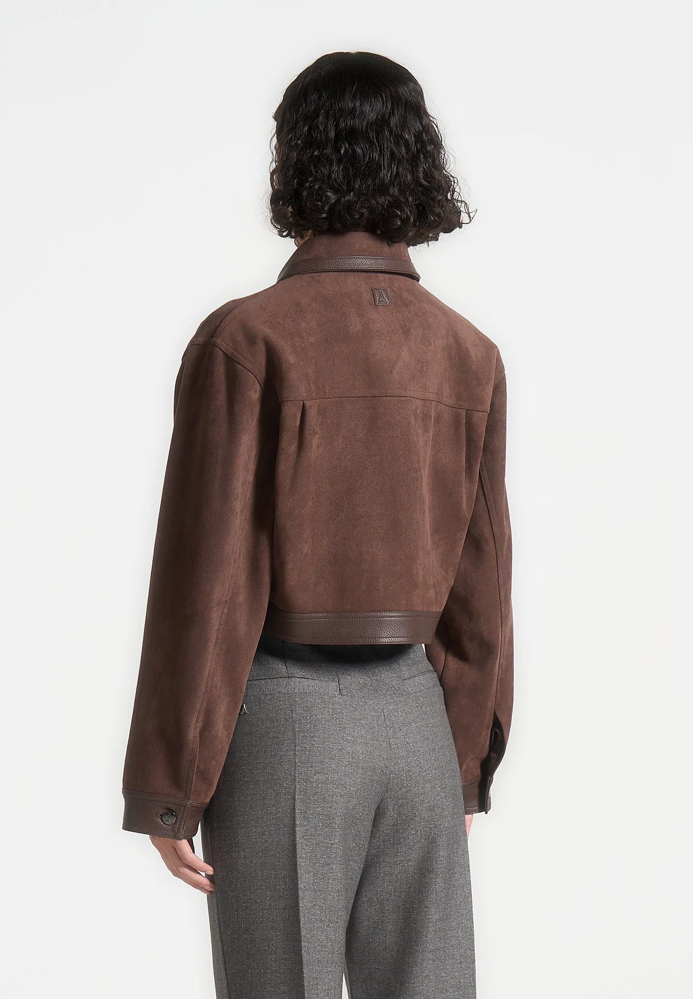 Suede & Pebbled Leather Jacket - Brown