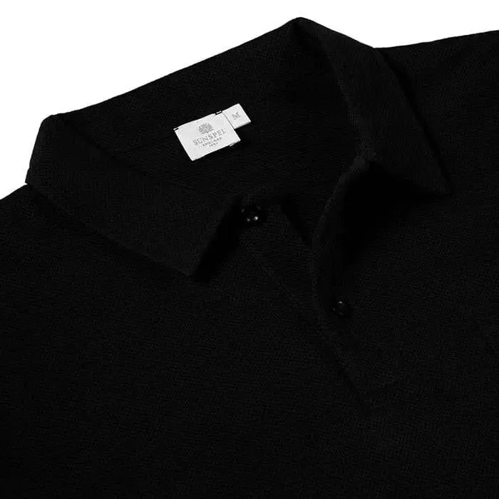 Sunspel Long Sleeve Riviera Polo Black