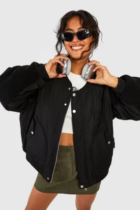 Teddy Sleeve Bomber Jacket