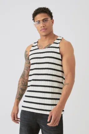 Textured Striped Vest | boohooMAN UK