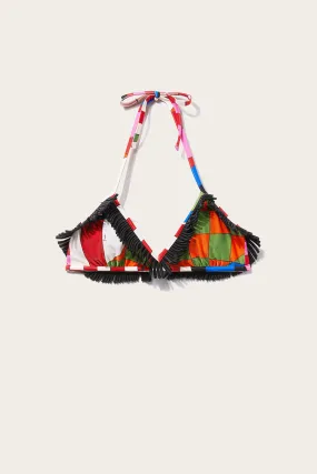 Top bikini con stampa Giardino e frange