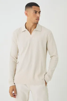 V Neck Long Sleeve Jacquard Polo