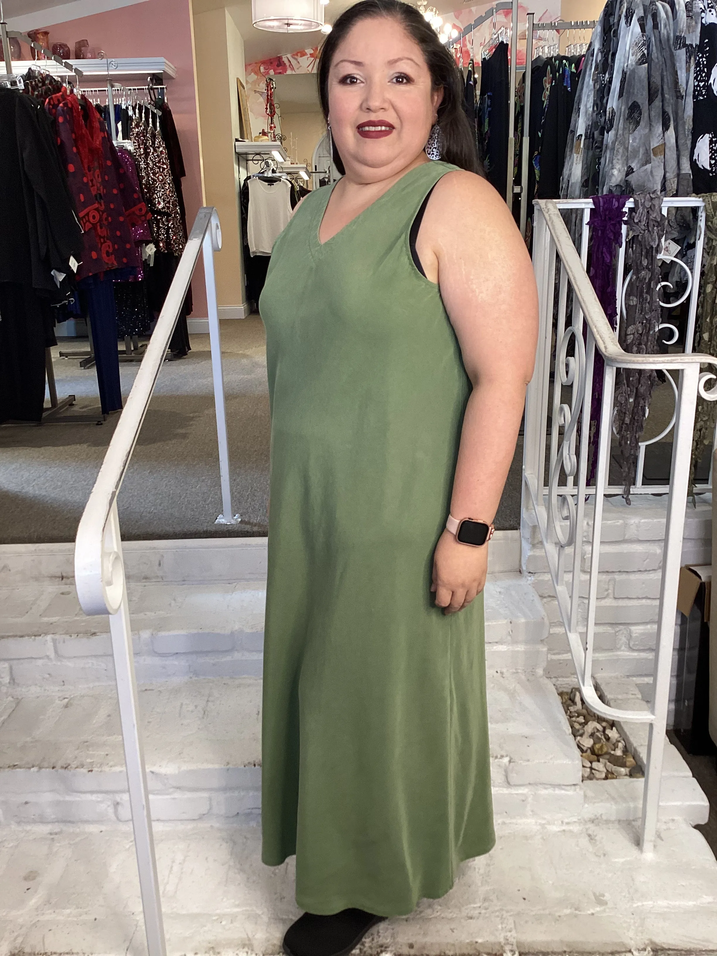 V-NECK TANK DRESS - OLIVE