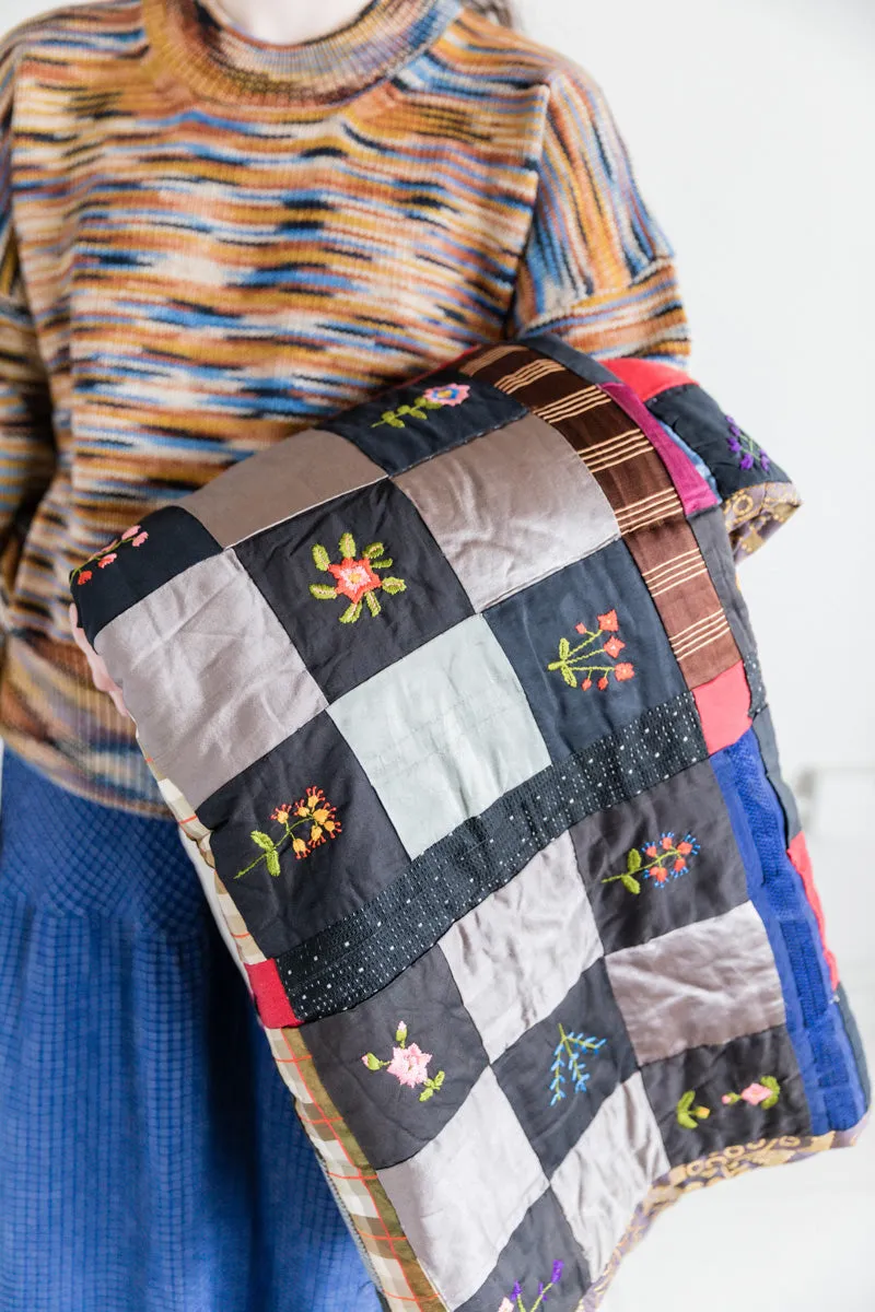 VICTORIAN SILK AND EMBROIDERED QUILT