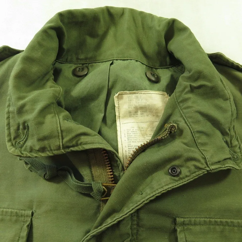 Vintage 70s Alpha M-65 Field Jacket Mens L OG-107 Sateen Military US Army