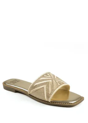 Where's That From Gold Metallic Blossom Single Band Flat Sandals