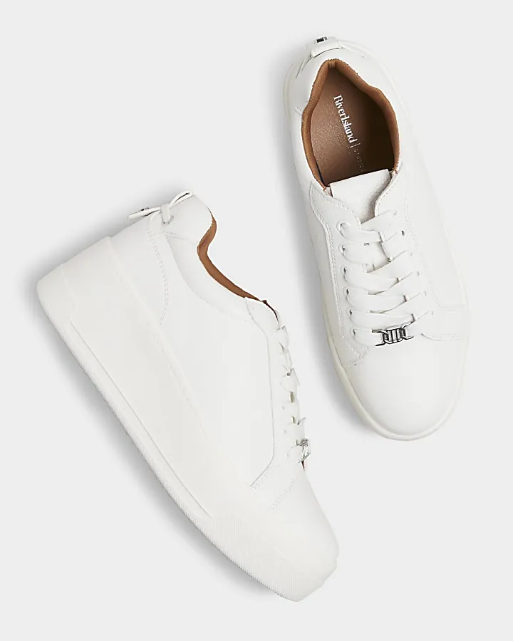 White Platform Lace Up Trainers