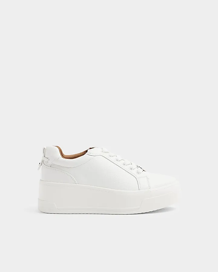 White Platform Lace Up Trainers