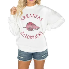 Women's Gameday Couture White Arkansas Razorbacks Good Vibes Premium Fleece Drop Shoulder Pullover Sweatshirt