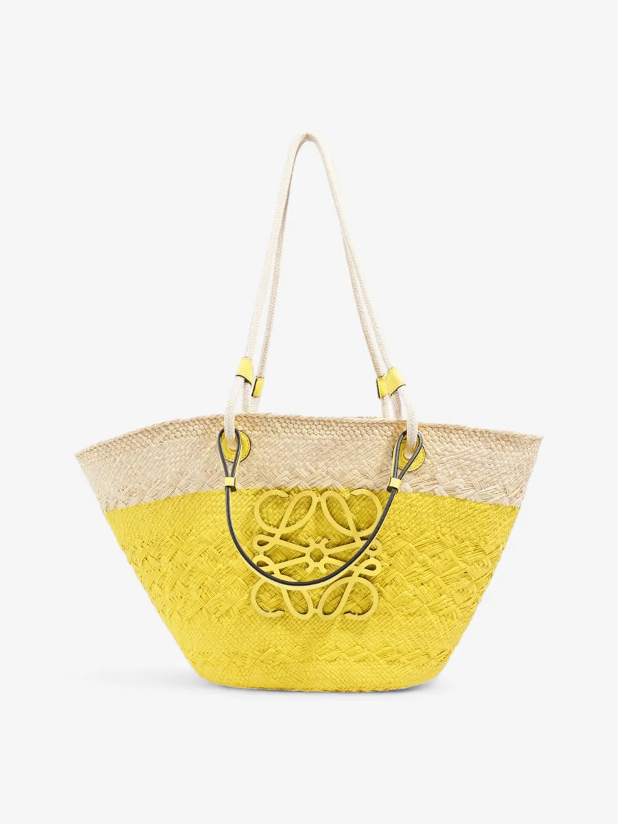 X Paula's Ibiza Anagram Basket Tote Natural / Yellow Palm Leaves