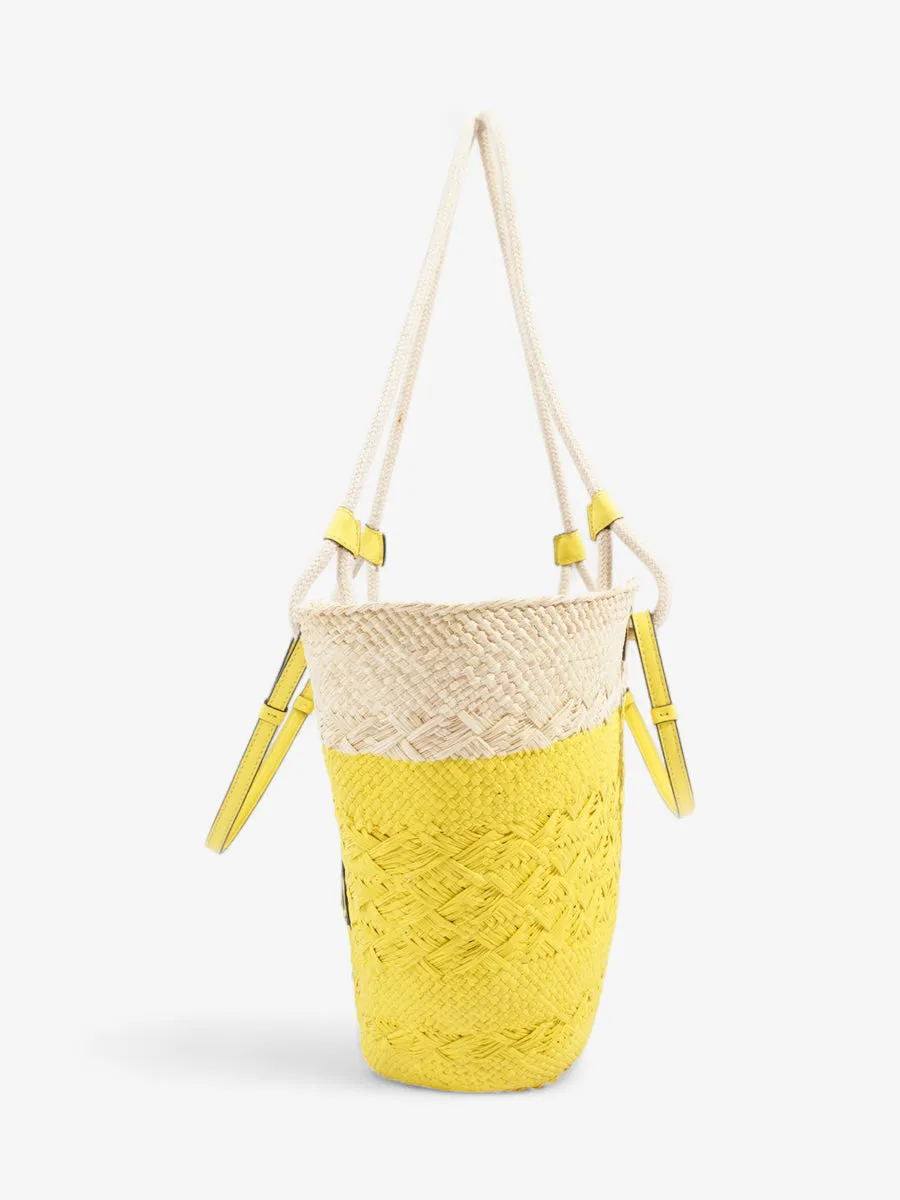 X Paula's Ibiza Anagram Basket Tote Natural / Yellow Palm Leaves